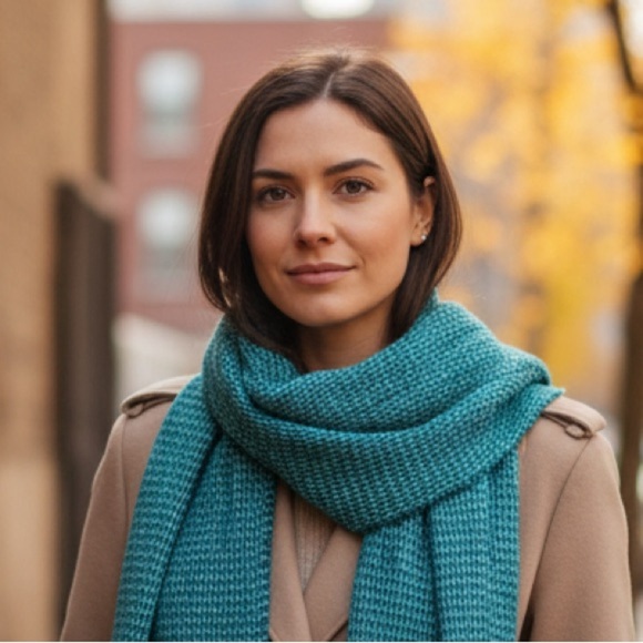 Lands' End Accessories - Land’s End NWT Teal Aqua Turquoise Checked Woven Scarf. Soft & Lightweight Blue